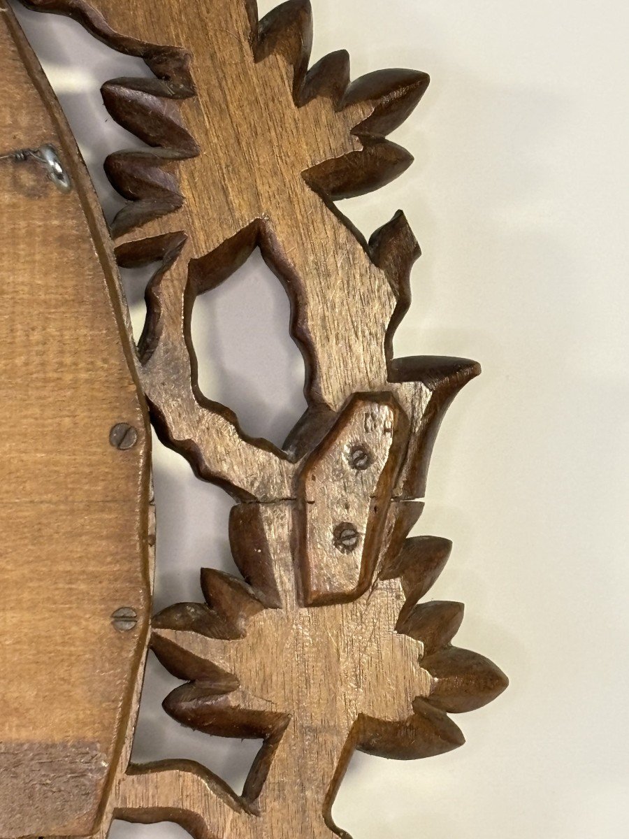 Miroir Ovale En Bois Sculpté, à Décor De Feuillage, Miroir Biseauté Au Mercure, 19e Siècle-photo-7