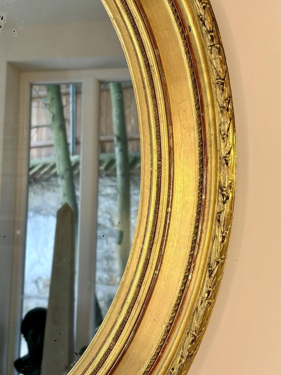 Oval Mirror In Molded, Carved Wood And Golden Stucco. End Of The 19th Century-photo-3