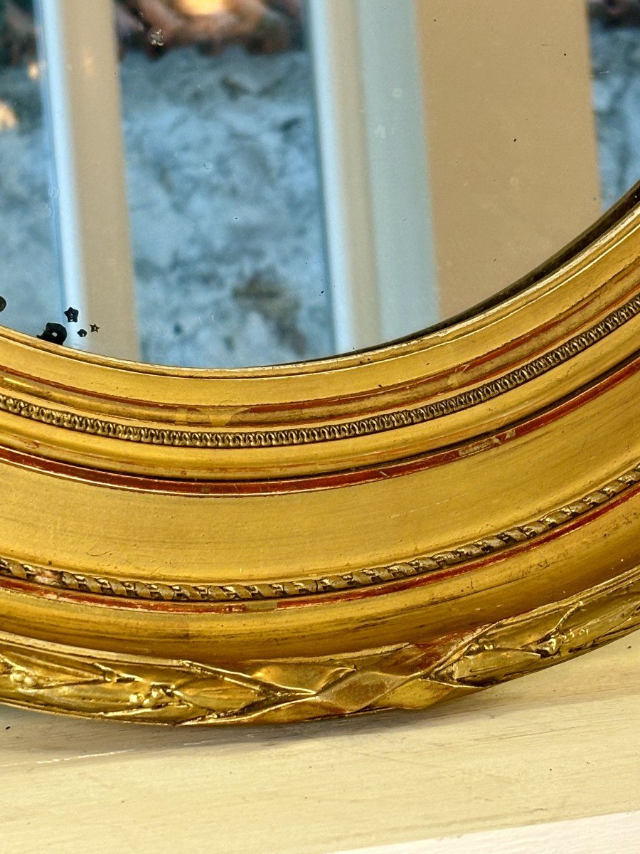 Oval Mirror In Molded, Carved Wood And Golden Stucco. End Of The 19th Century-photo-4