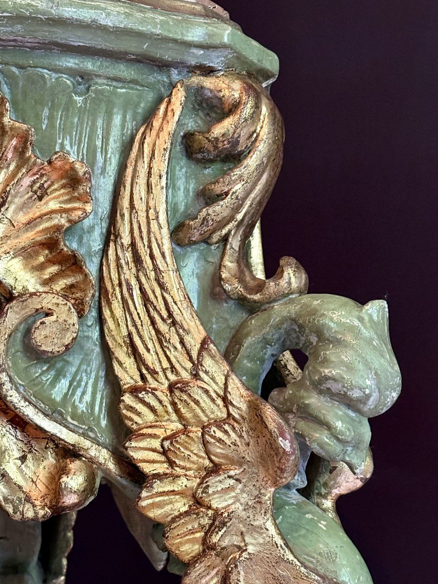 Pair Of Pedestal Table In Gilded And Painted Wood, Italy, Early 20th-photo-2