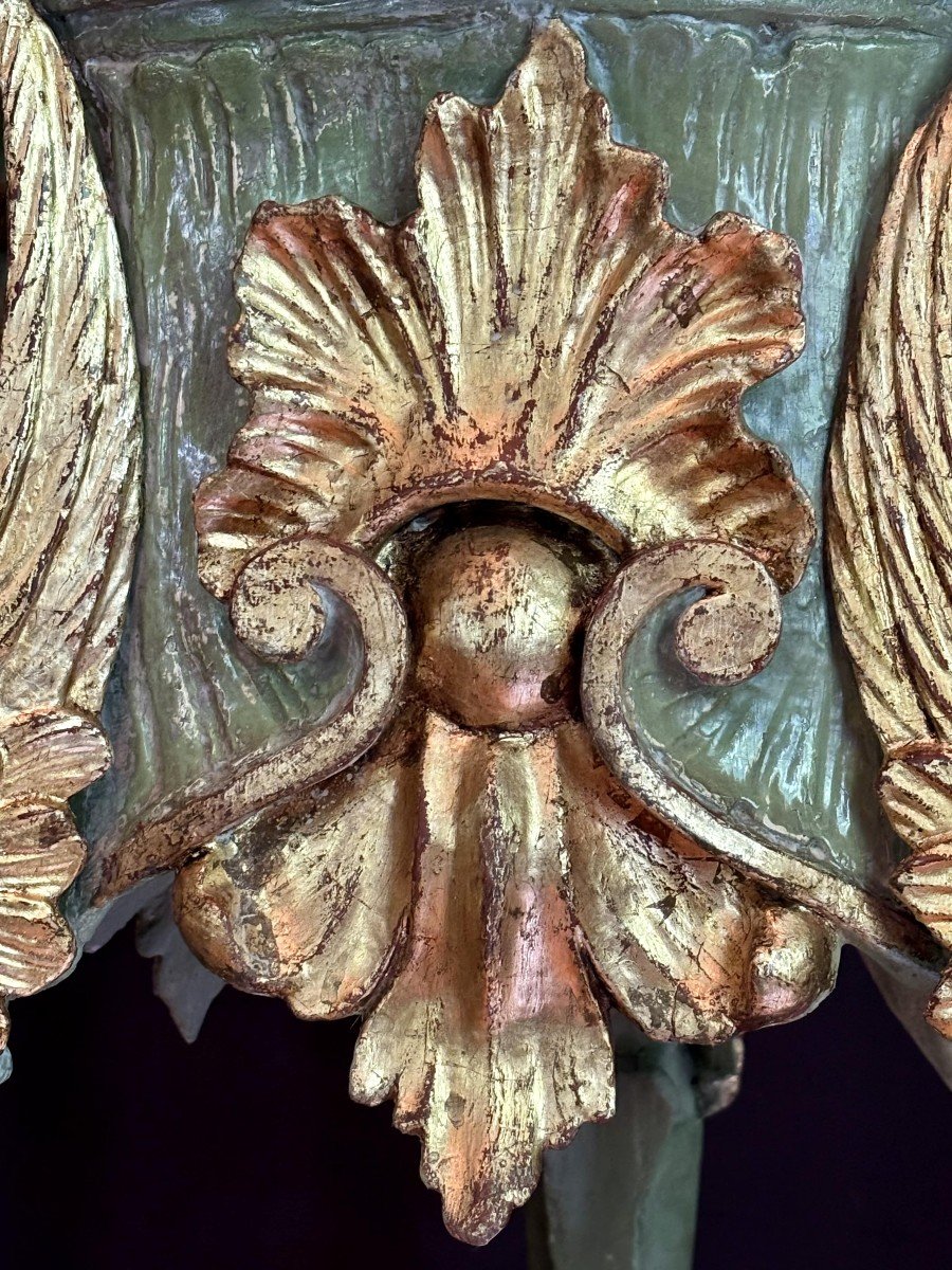 Pair Of Pedestal Table In Gilded And Painted Wood, Italy, Early 20th-photo-4