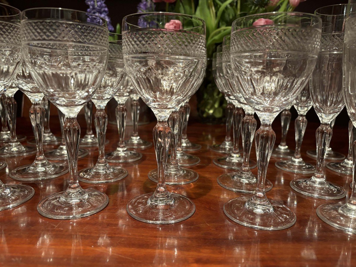 36 Pieces Crystal Glassware Set, Signed Artisanat De Lorraine, Mid 20th Century-photo-2