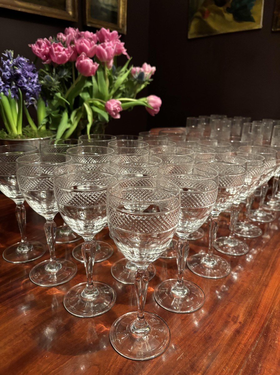 36 Pieces Crystal Glassware Set, Signed Artisanat De Lorraine, Mid 20th Century-photo-2