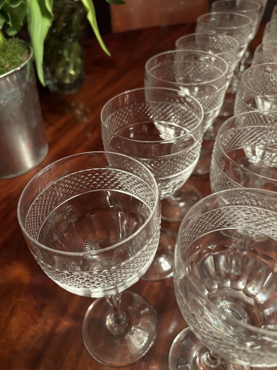 36 Pieces Crystal Glassware Set, Signed Artisanat De Lorraine, Mid 20th Century-photo-6