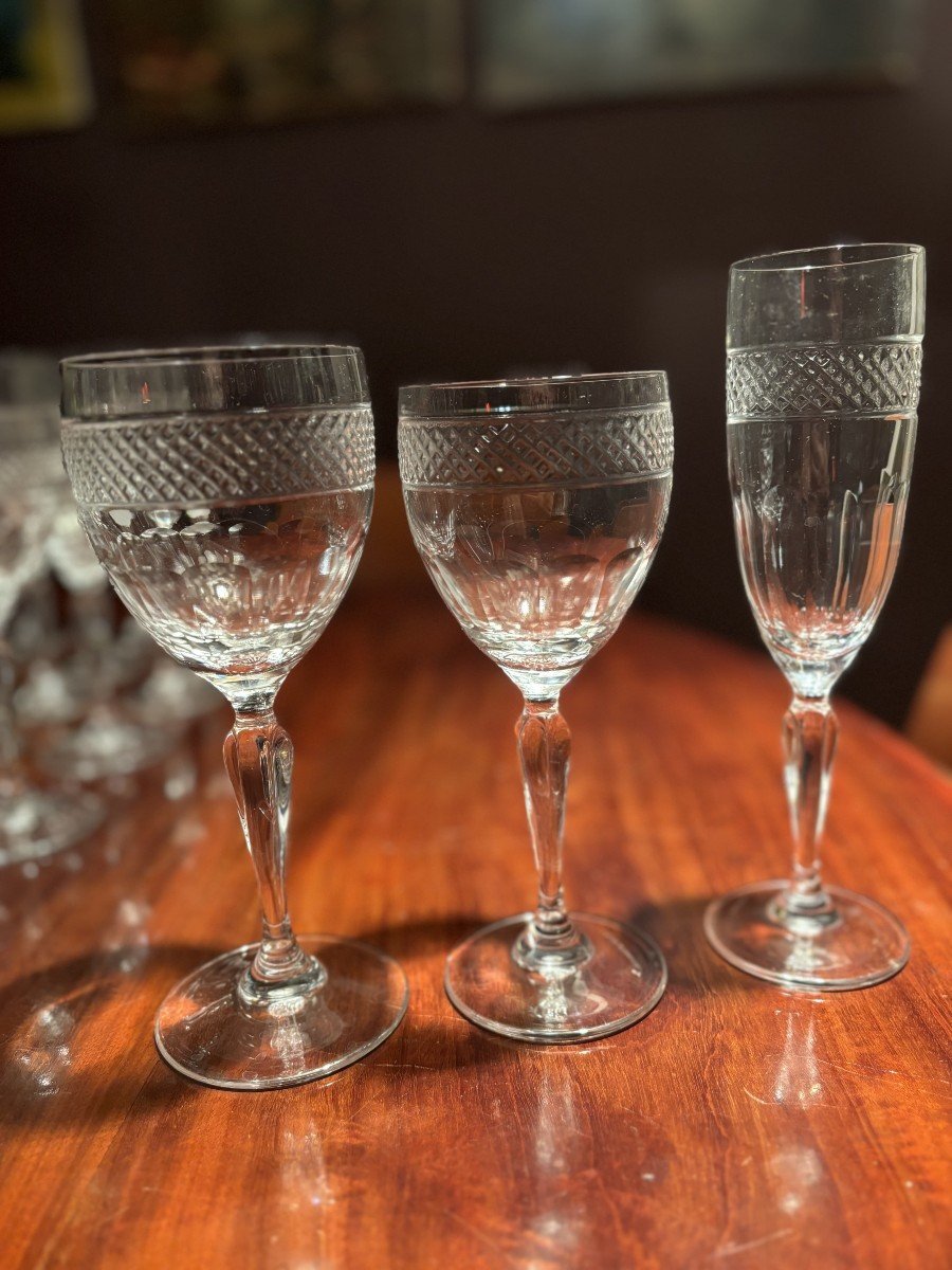 36 Pieces Crystal Glassware Set, Signed Artisanat De Lorraine, Mid 20th Century-photo-8