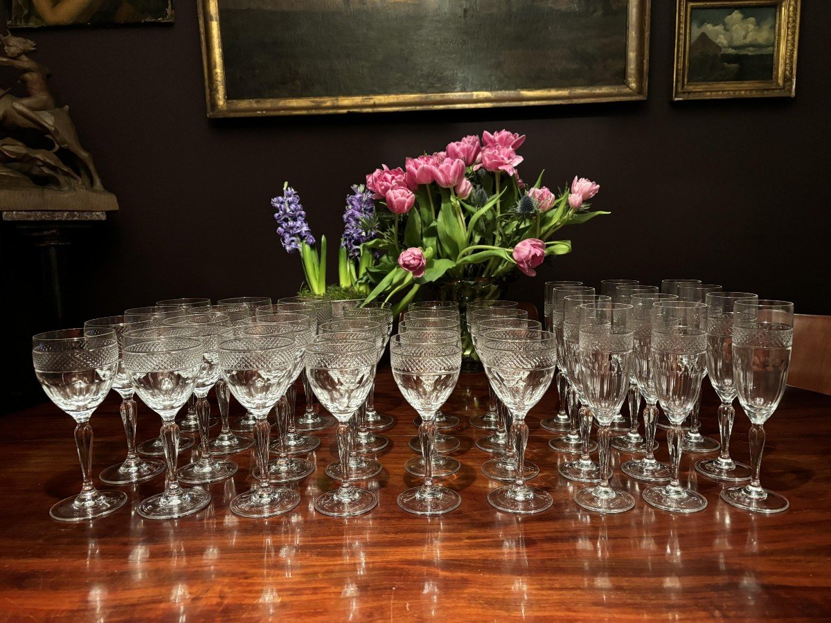 36 Pieces Crystal Glassware Set, Signed Artisanat De Lorraine, Mid 20th Century