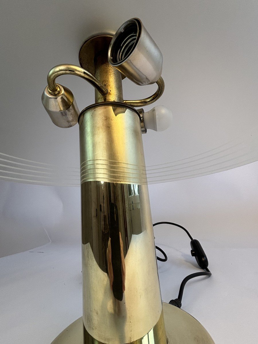 Vintage Brass And Frosted Glass Lamp - Deknudt, Belgium, Circa 1960-photo-2