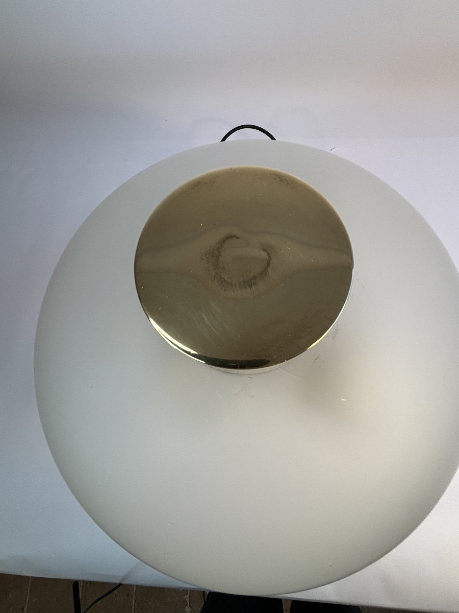 Vintage Brass And Frosted Glass Lamp - Deknudt, Belgium, Circa 1960-photo-3