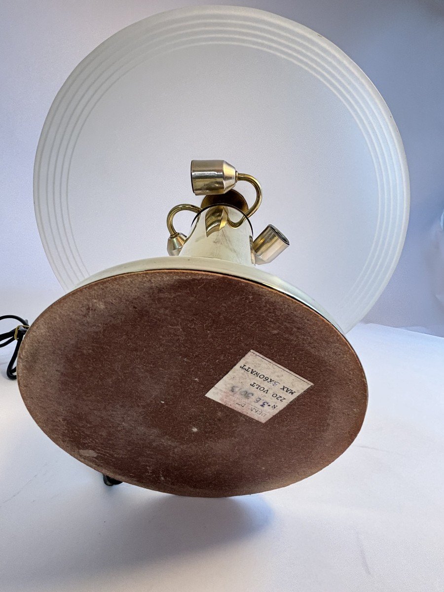 Vintage Brass And Frosted Glass Lamp - Deknudt, Belgium, Circa 1960-photo-4