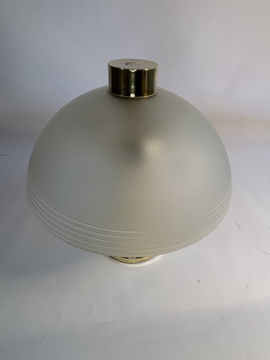 Vintage Brass And Frosted Glass Lamp - Deknudt, Belgium, Circa 1960-photo-2