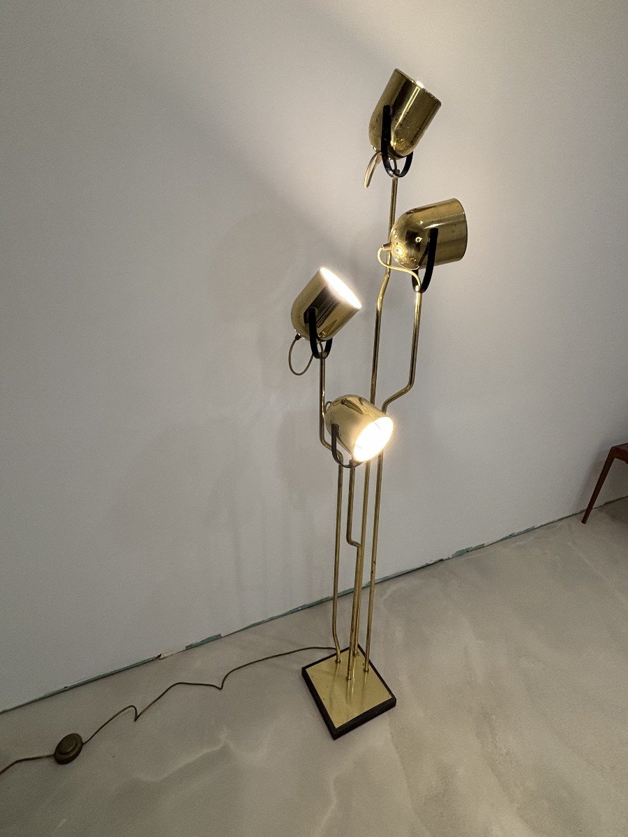 Goffredo Reggiani, Lampadaire Modèle « Four Heads » En Laiton, Italie, 1960's-photo-2