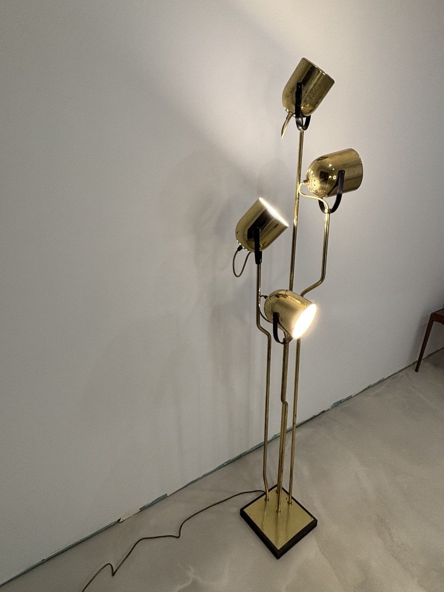 Goffredo Reggiani, Lampadaire Modèle « Four Heads » En Laiton, Italie, 1960's-photo-3
