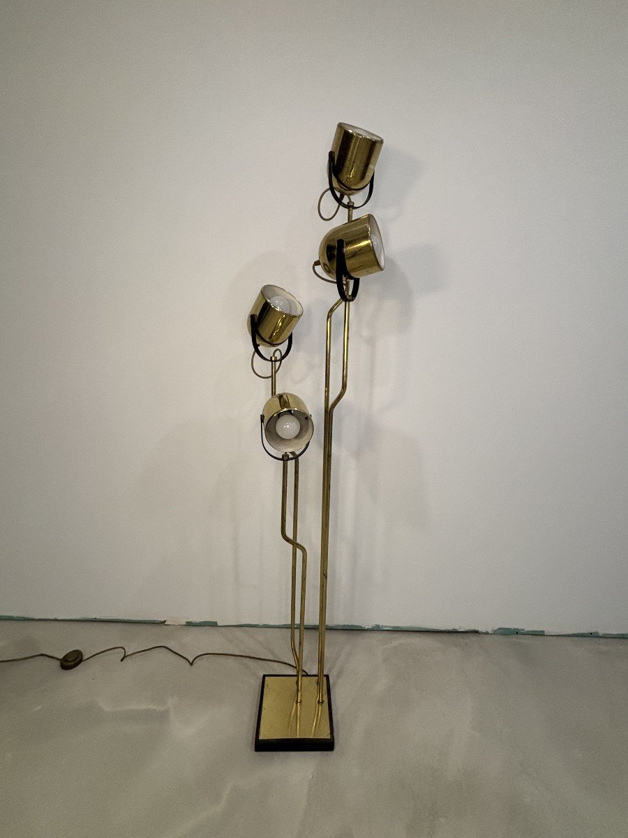 Goffredo Reggiani, Lampadaire Modèle « Four Heads » En Laiton, Italie, 1960's-photo-4