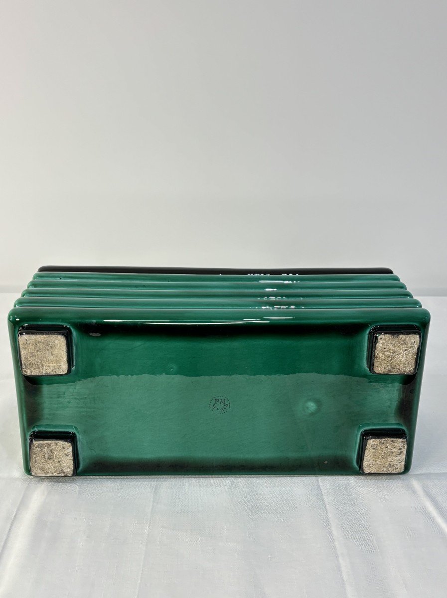 Paul Millet For Sèvres, Green And Black Ceramic Jardiniere. Art Deco, 20th Century-photo-4