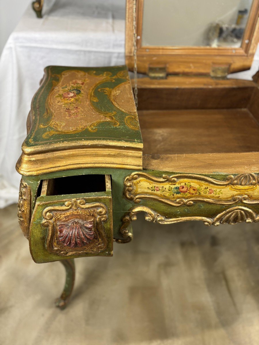 Set Of A Venetian Vanity Table And Two Bedside Tables, Italy, End 19th - Beg 20th Century-photo-4