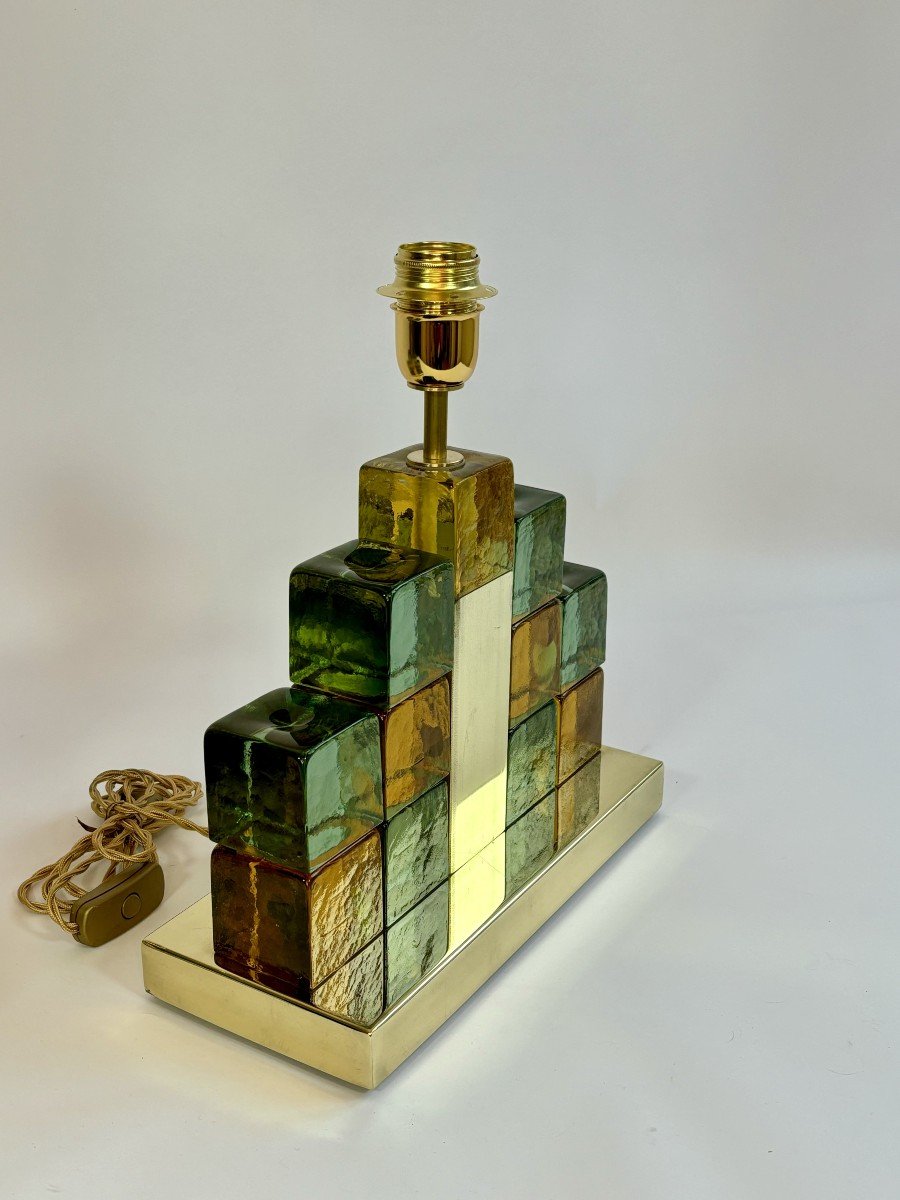 Pair Of Murano Glass Cube Table Lamps, 1970s-80s, Italy, 20th Century-photo-1