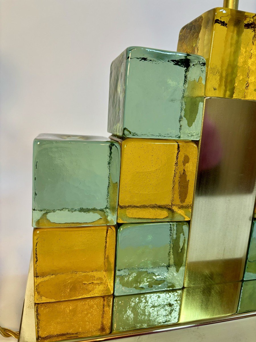 Pair Of Murano Glass Cube Table Lamps, 1970s-80s, Italy, 20th Century-photo-8