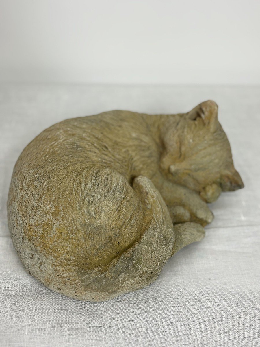 Rognes Stone Sculpture - Sleeping Cat By Danilo - France