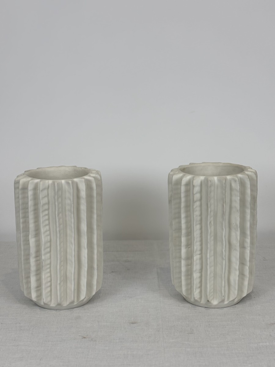 Pair Of Sculptural Ceramic Vases With Matte Finish - Italy, 1980s