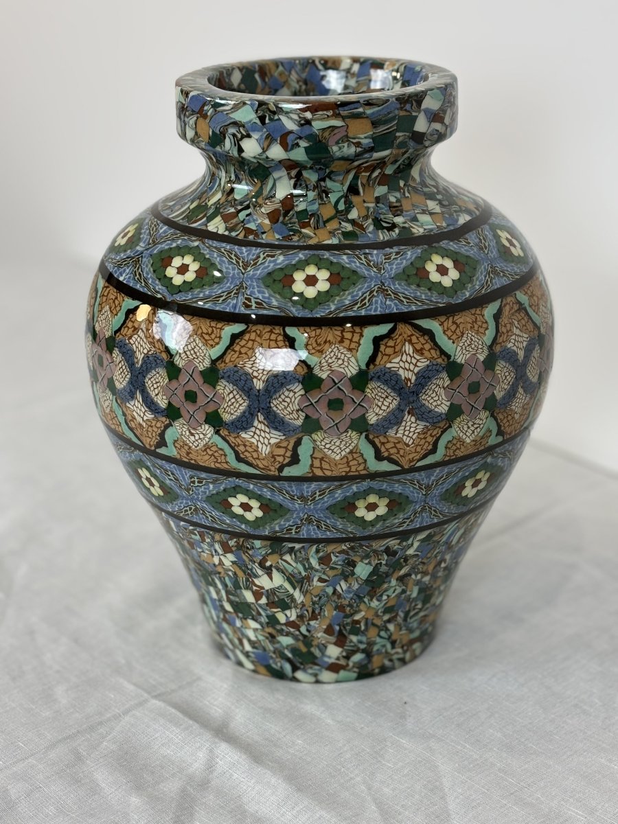 Mosaic Mixed Earthenware Vase By Jean Gerbino (1876-1966) - Vallauris - Circa 1950-photo-2