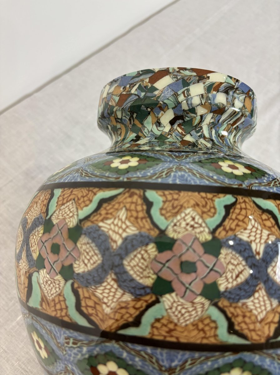 Mosaic Mixed Earthenware Vase By Jean Gerbino (1876-1966) - Vallauris - Circa 1950-photo-3
