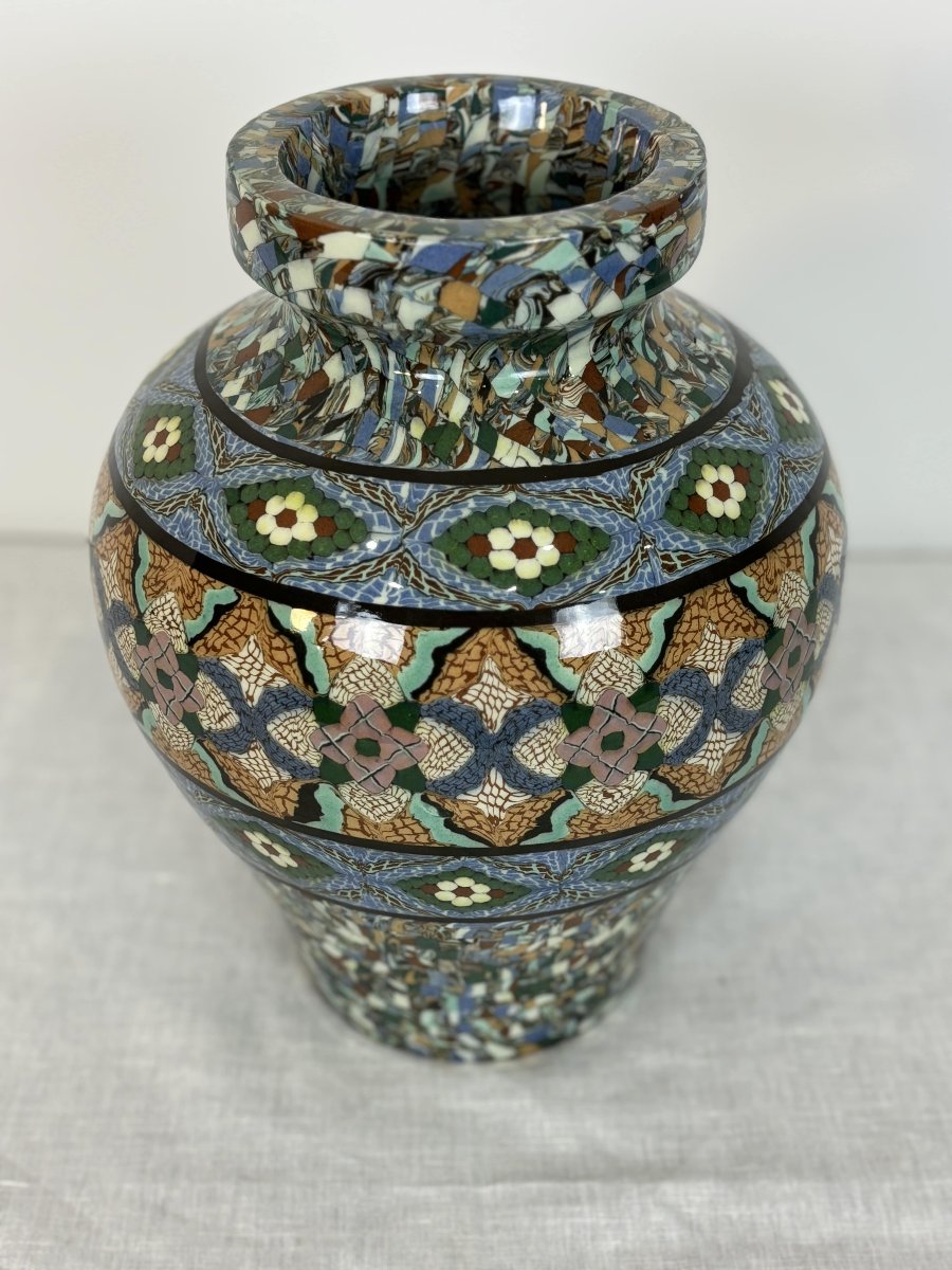 Mosaic Mixed Earthenware Vase By Jean Gerbino (1876-1966) - Vallauris - Circa 1950-photo-1