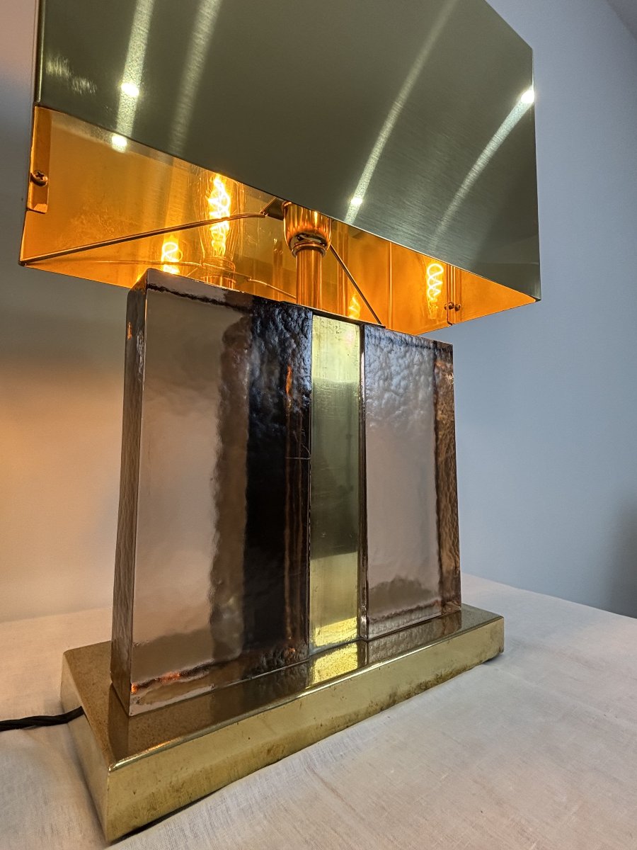 Paire De Lampes à Poser En Verre De Murano Pailleté Des Années 80 Et Laiton, 20e Siècle, Italie-photo-6