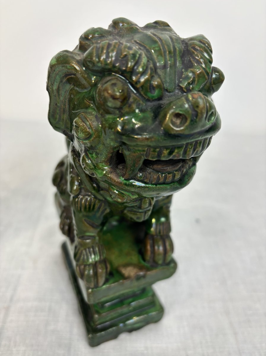 Paire De Chiens De Fô En Céramique émaillé Verte, Chine, 19e Siècle-photo-6