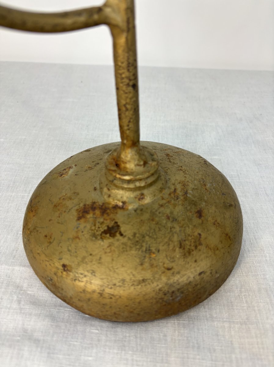 Pair Of Modernist Candlesticks In Gilt Metal, Handcrafted, Circa 1960-1970-photo-3