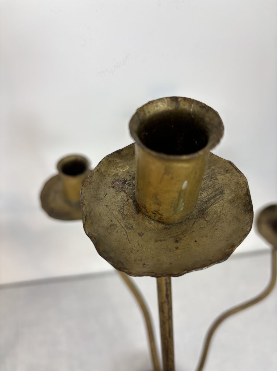 Pair Of Modernist Candlesticks In Gilt Metal, Handcrafted, Circa 1960-1970-photo-4