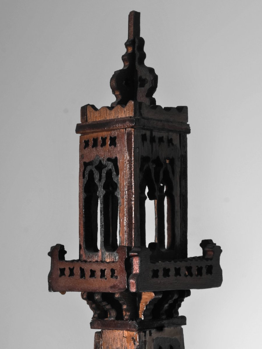 Large Eiffel Tower In Carved And Polychromed Wood - French Folk Art, Circa 1900-photo-3