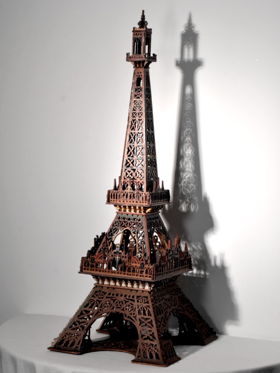 Large Eiffel Tower In Carved And Polychromed Wood - French Folk Art, Circa 1900