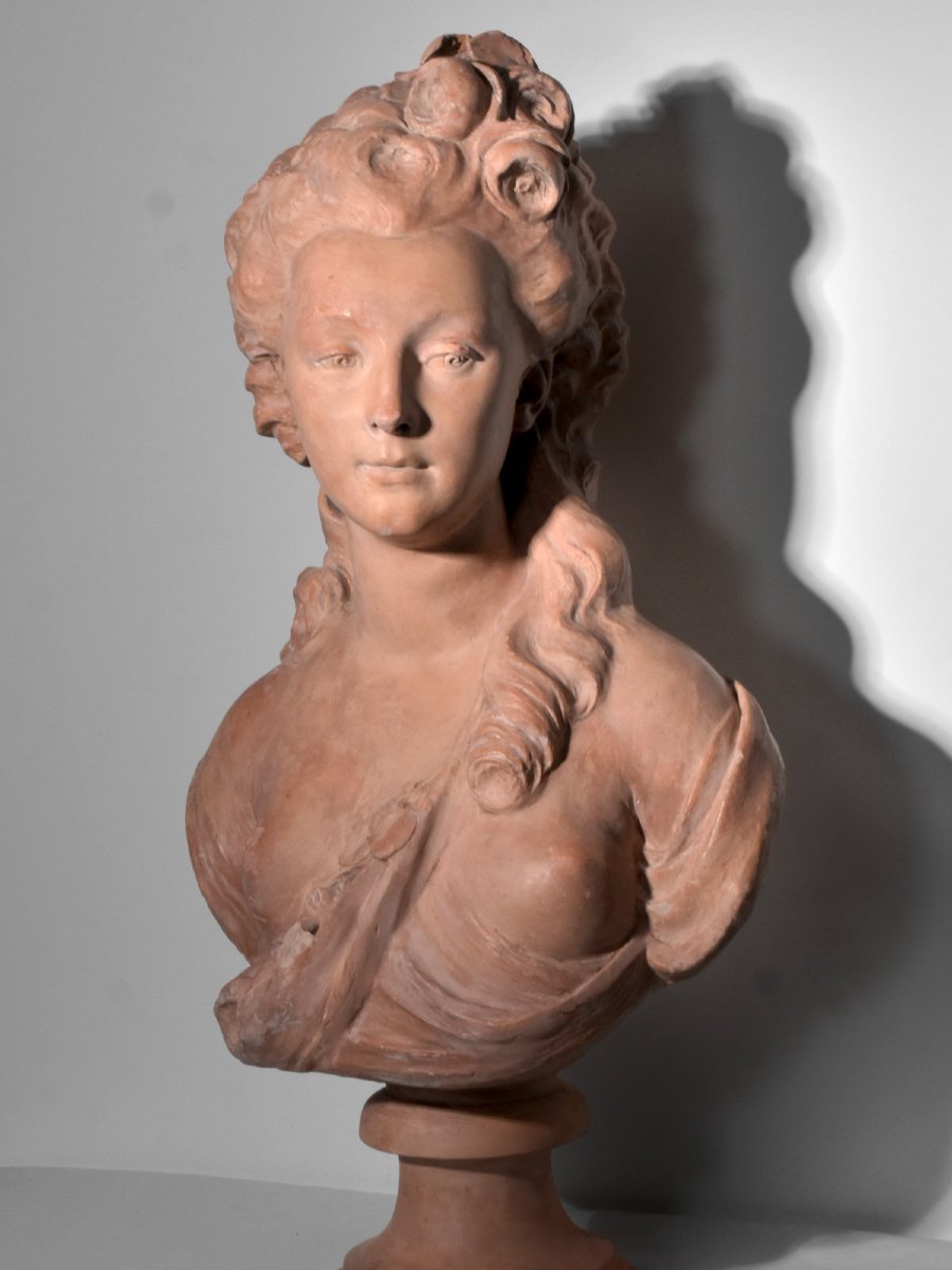 Large Plaster Bust With Terracotta Patina - After Jj Caffieri - Early 20th Century-photo-2