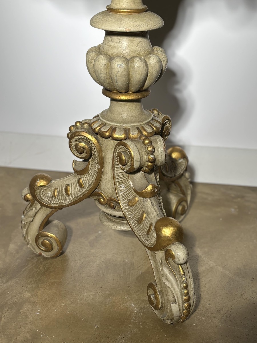Round Painted Wooden Pedestal Table, Marble-style Painted Top, Late 19th Century-photo-2