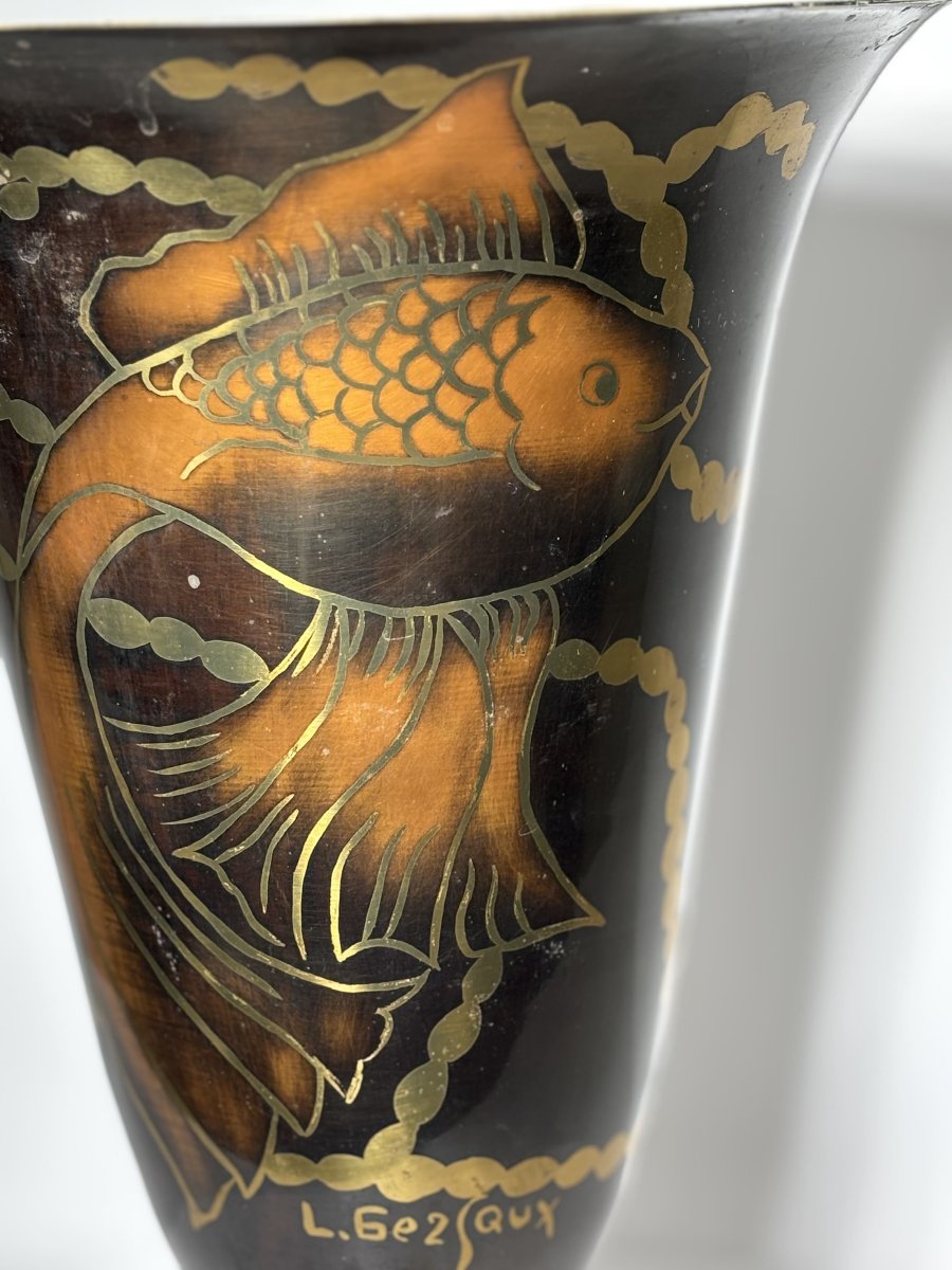 Lucien Gerfaux (1882-1972), Luminous Basin Decorated With Fish, Art Deco, 20th Century-photo-2