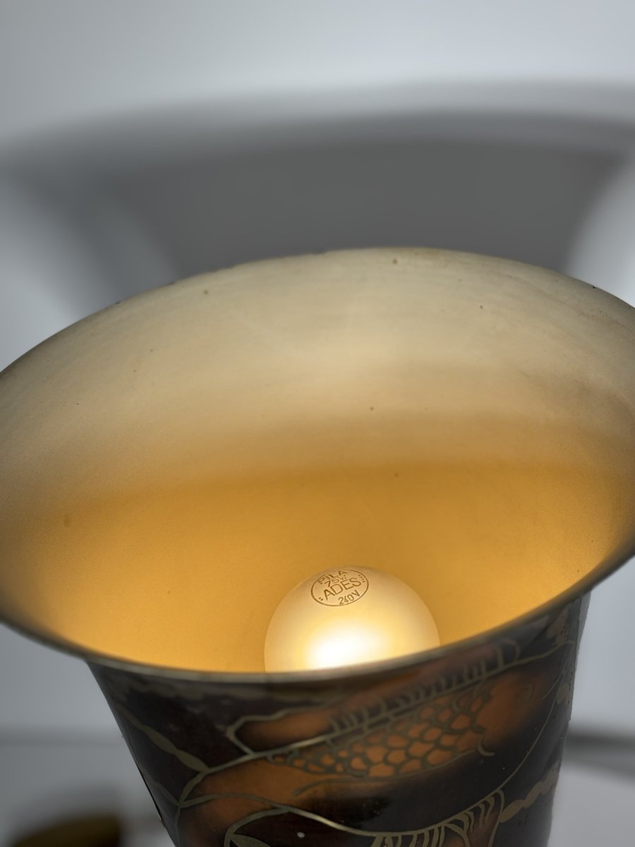 Lucien Gerfaux (1882-1972), Luminous Basin Decorated With Fish, Art Deco, 20th Century-photo-2