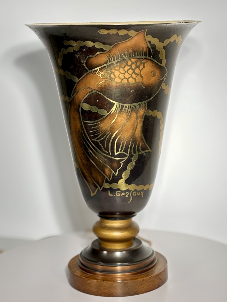 Lucien Gerfaux (1882-1972), Luminous Basin Decorated With Fish, Art Deco, 20th Century
