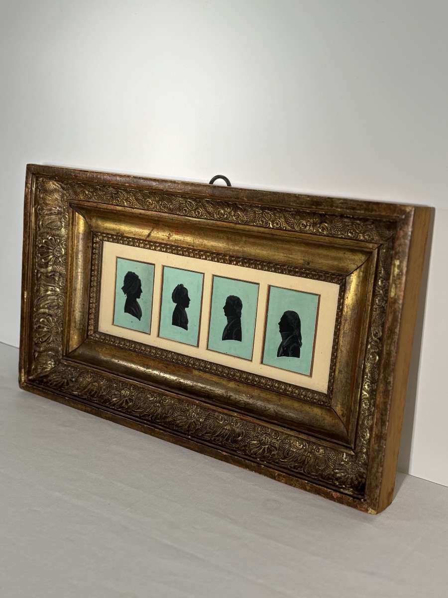 Set Of Four Painted Silhouette Portraits, France, Late 18th - Early 19th Century