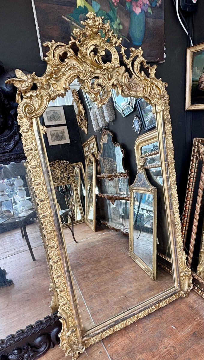 Large Carved And Gilded Wooden Mirror - France - 19th Century-photo-3