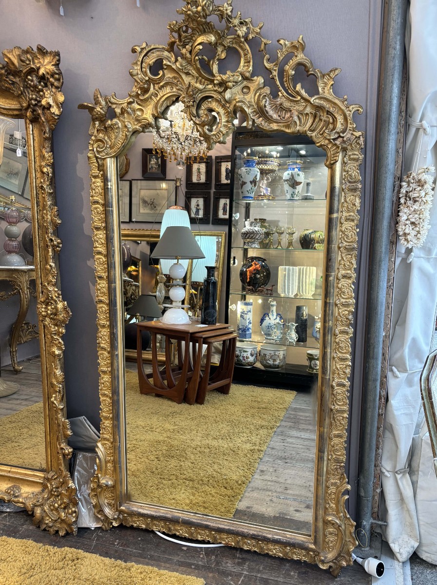 Large Carved And Gilded Wooden Mirror - France - 19th Century