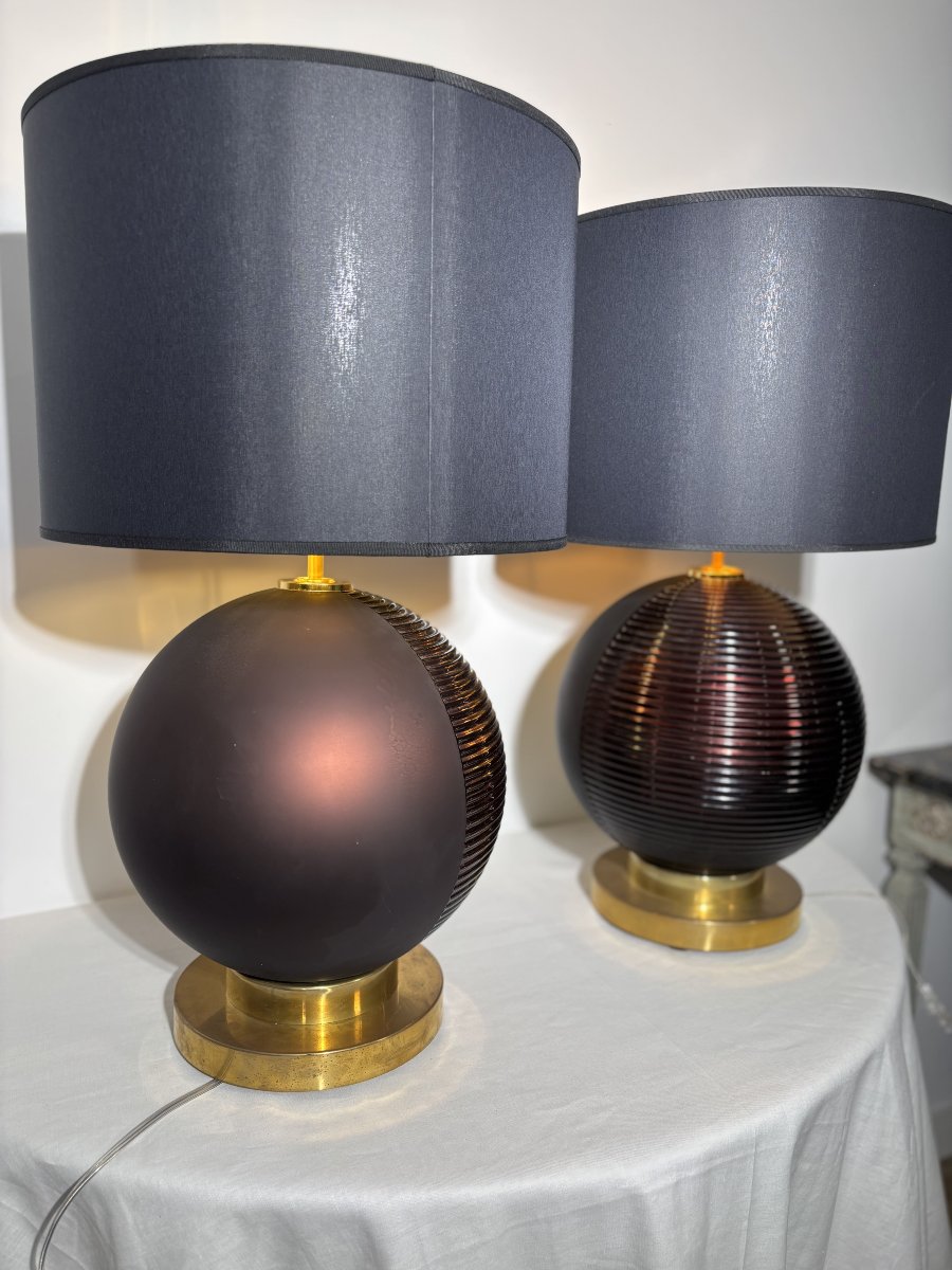 Paire de lampes en verre de Murano des années 80, Italie, XXe siècle-photo-2