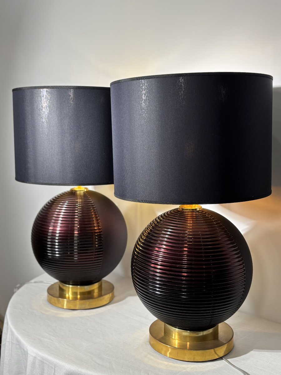 Paire de lampes en verre de Murano des années 80, Italie, XXe siècle-photo-1