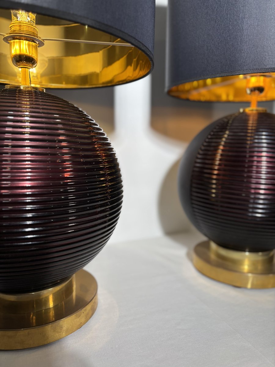 Paire de lampes en verre de Murano des années 80, Italie, XXe siècle-photo-2