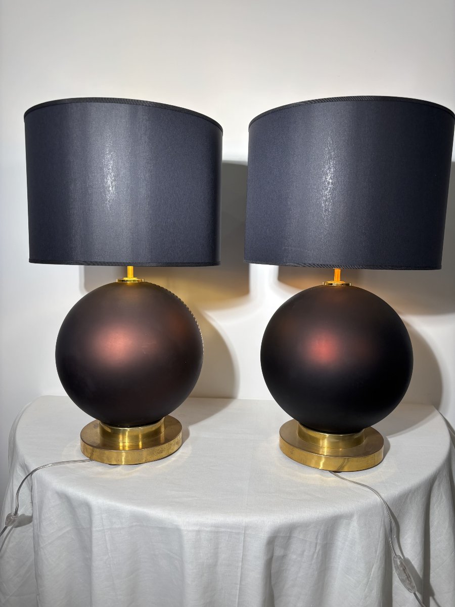Paire de lampes en verre de Murano des années 80, Italie, XXe siècle-photo-3