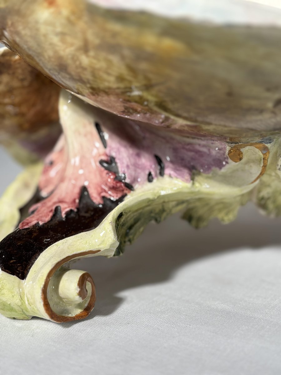 Large Majolica Centerpiece, Putti And Shells, Italy, Late 19th - Early 20th Century-photo-4