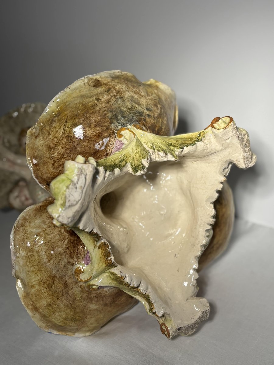 Large Majolica Centerpiece, Putti And Shells, Italy, Late 19th - Early 20th Century-photo-8