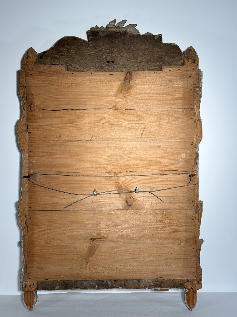 Miroir Louis XVI en bois sculpté et doré, rechampi, XVIIIe siècle-photo-8