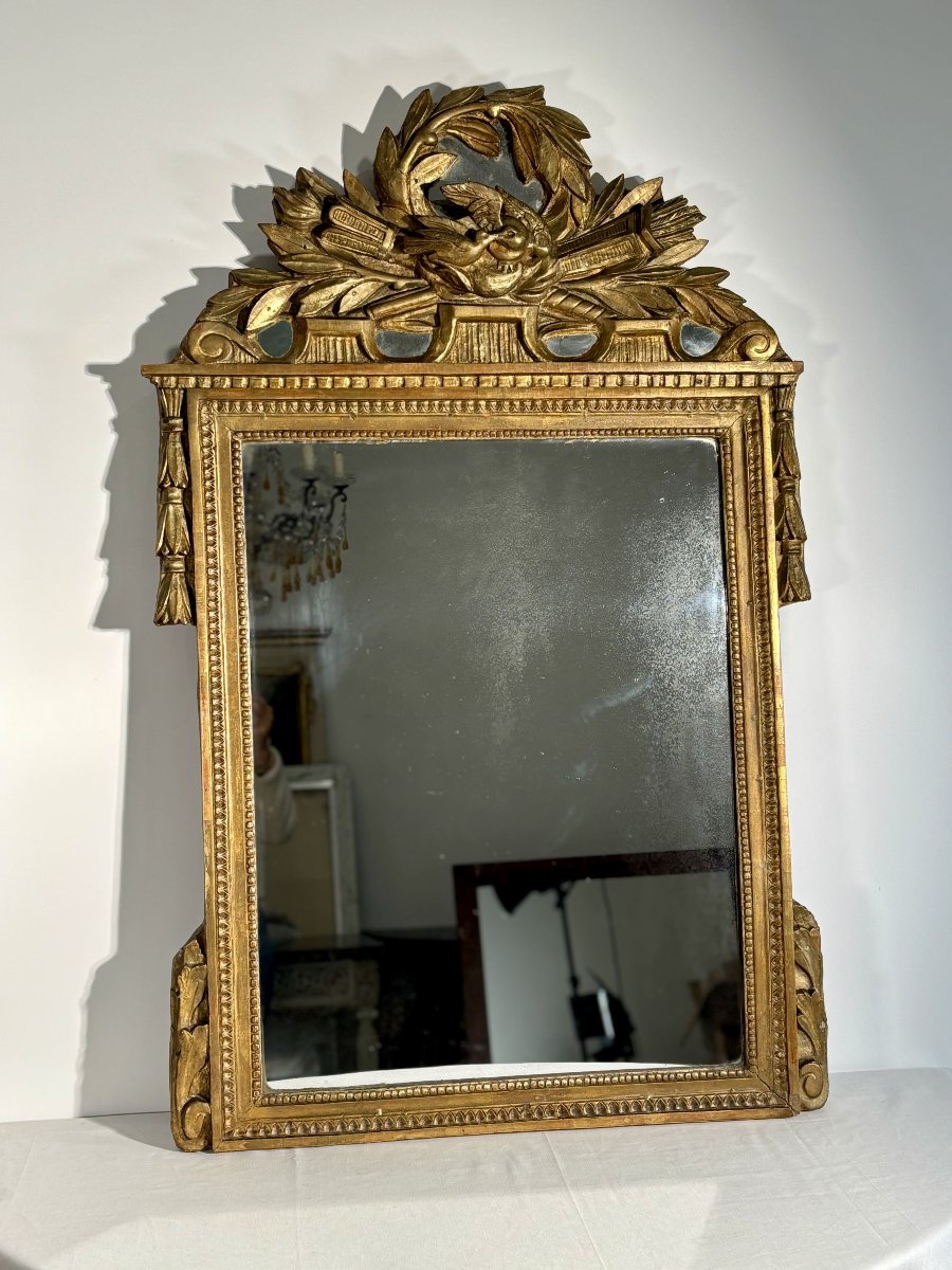 Mirror With A Carved Giltwood Pediment, France, Early 19th Century-photo-1
