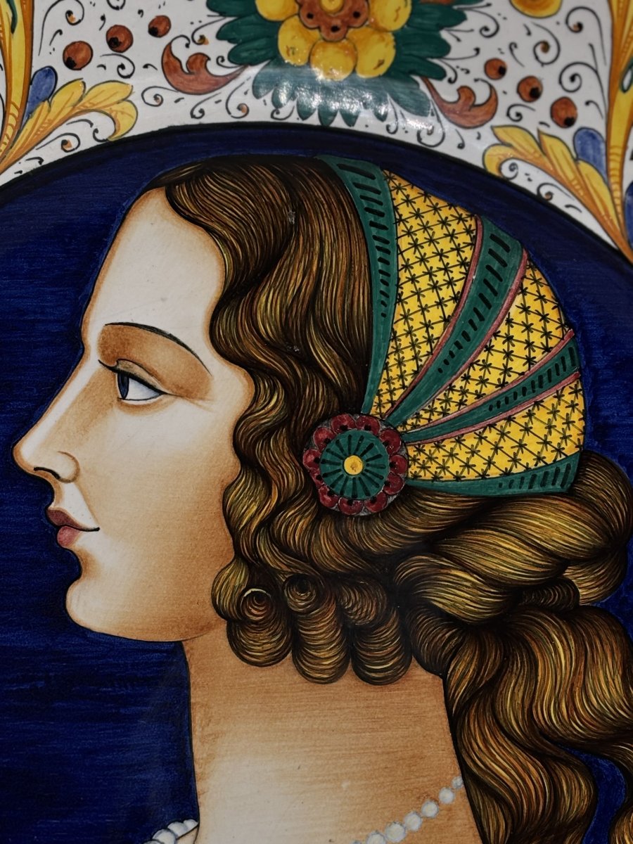 Grand plat décoratif - Deruta signé S. Volpi - Italie Années 1950-1960.-photo-2