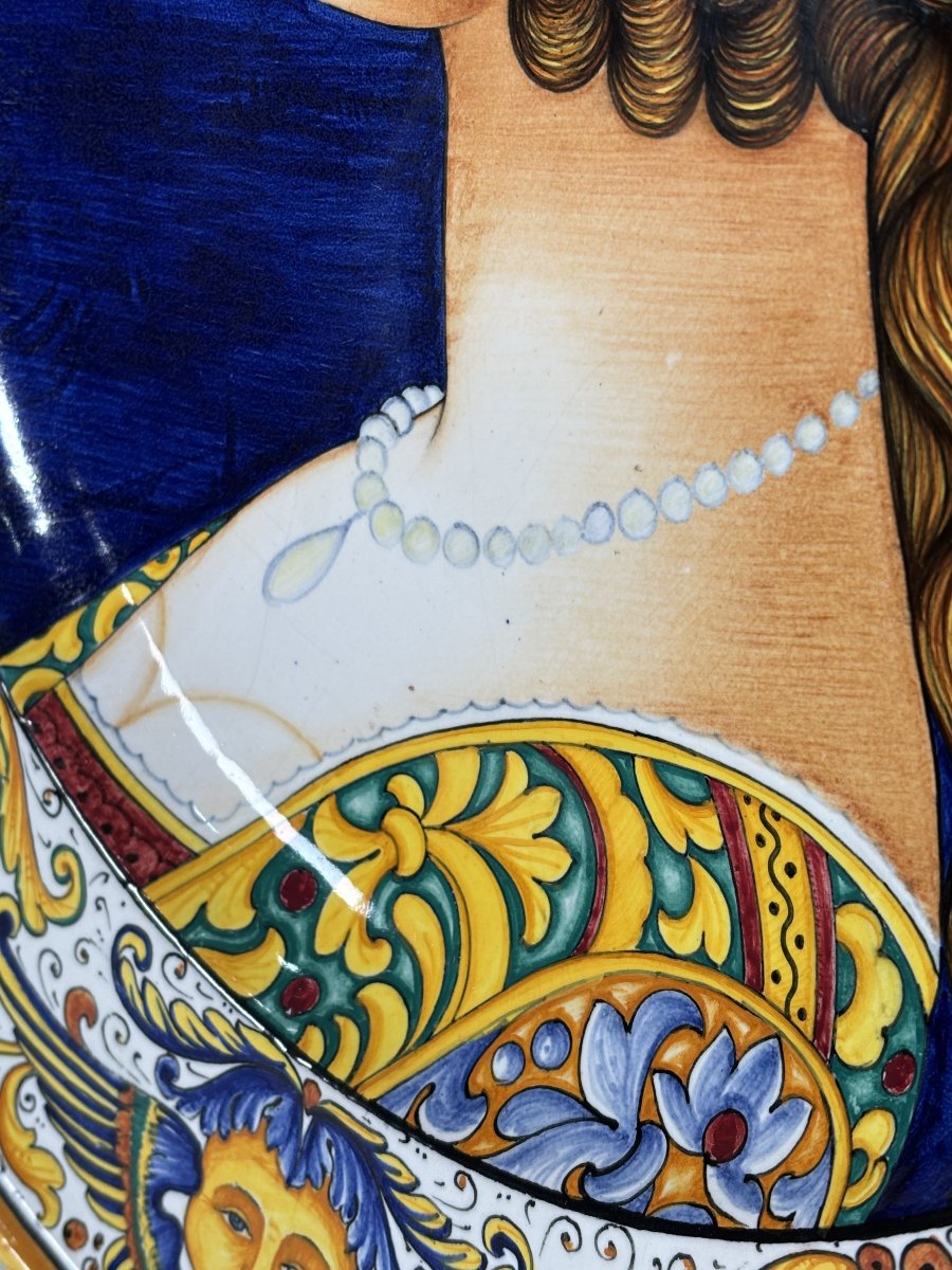 Grand plat décoratif - Deruta signé S. Volpi - Italie Années 1950-1960.-photo-4